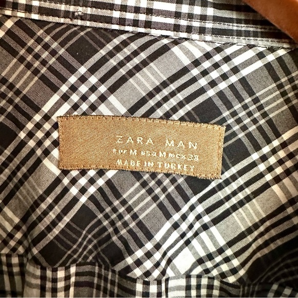Zara Man Plaid Men’s Button Down Shirt Black White Size Medium - Picture 3 of 12